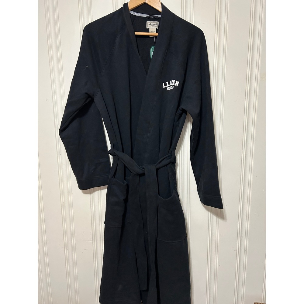 NWT LL Bean Mens 1912 Unlined Robe Midnight Black Size M Reg Logo Cozy Winter
